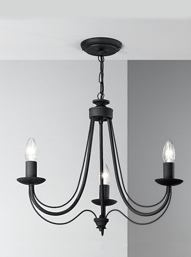 Franklite Philly 3-Light Satin Black Ironwork Convertible Candle Chandelier