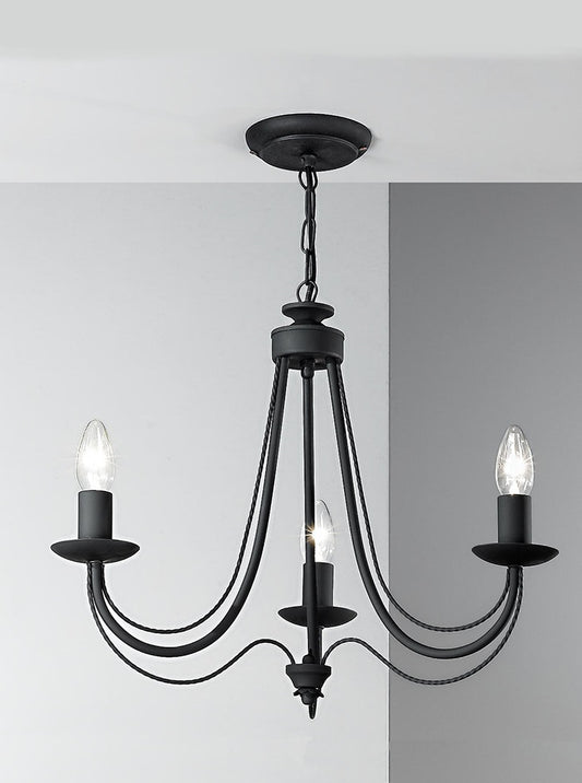 Franklite Philly 3-Light Satin Black Ironwork Convertible Candle Chandelier