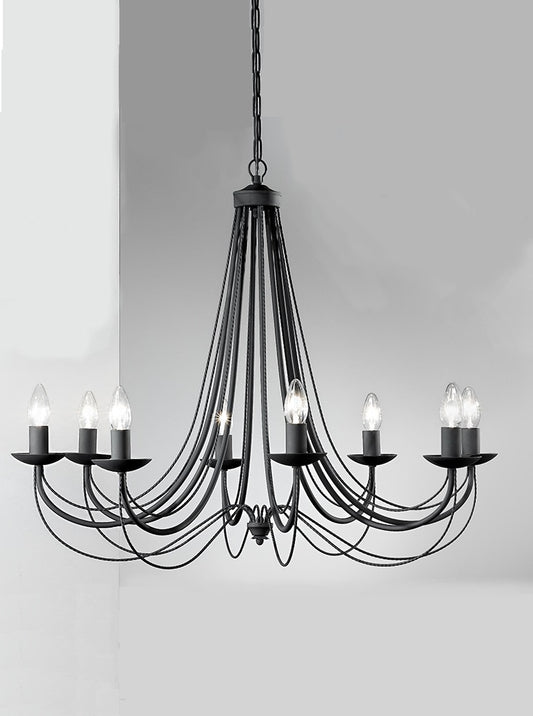 Franklite Philly 8-Light Satin Black Ironwork Candle Chandelier