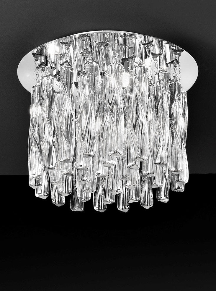 Franklite Glacial 380mm 4-Light Chrome Twisted Glass Rod Flush Chandelier