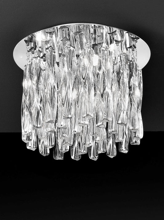 Franklite Glacial 380mm 4-Light Chrome Twisted Glass Rod Flush Chandelier