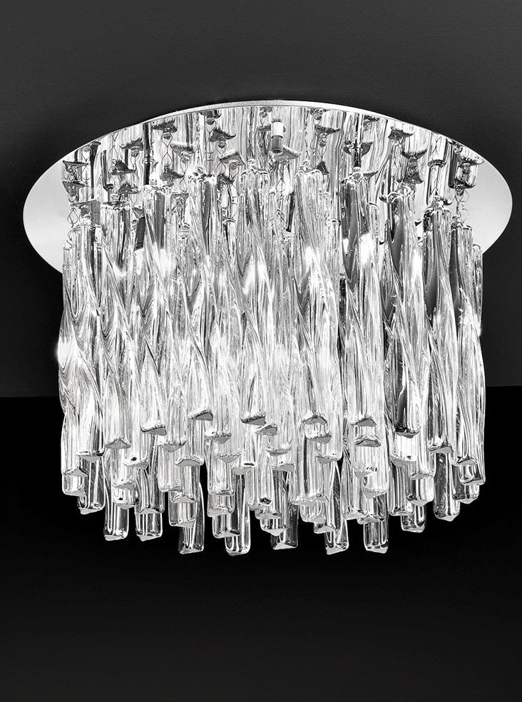 Franklite Glacial 500mm 8-Light Chrome Twisted Glass Rod Flush Chandelier