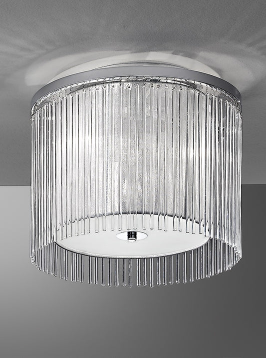 Franklite Eros 400mm 3-Light Chrome Lurex Shade Glass Rod Flush Chandelier