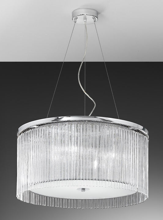 Franklite Eros 4-Light Chrome Lurex Shade Glass Rod Drum Chandelier