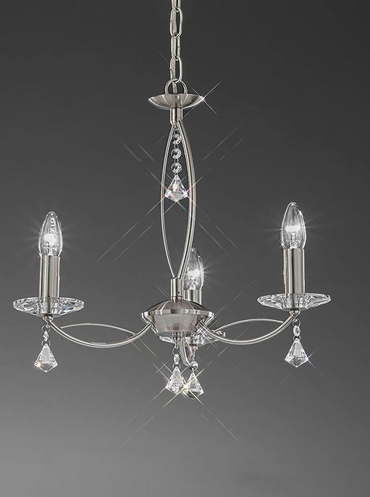 Franklite Monaco 3-Light Satin Nickel Crystal Candle Chandelier