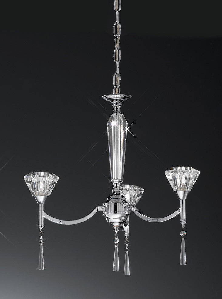 Franklite Desian 3-Light Chrome Faceted Crystal Glass Pendant Chandelier