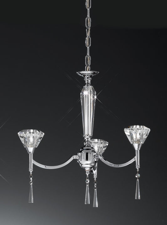 Franklite Desian 3-Light Chrome Faceted Crystal Glass Pendant Chandelier