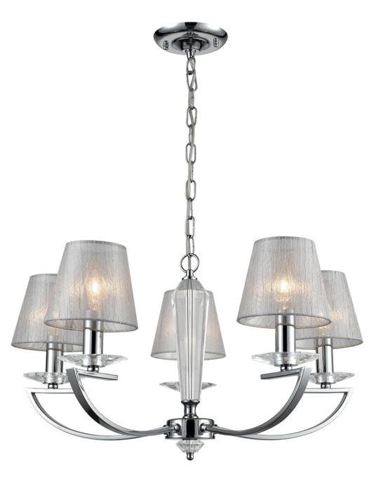 Franklite Artemis 5-Light Chrome Crystal Column Candle Chandelier with Silver Shades