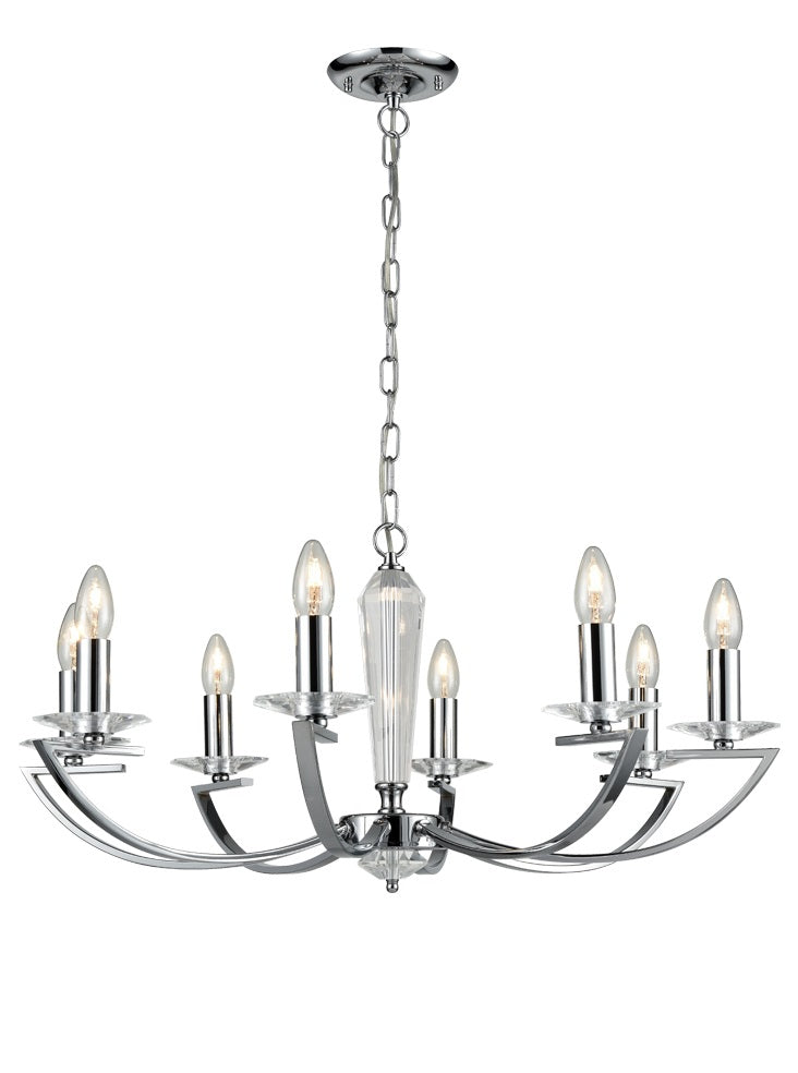 Franklite Artemis 8-Light Chrome Crystal Column Candle Chandelier