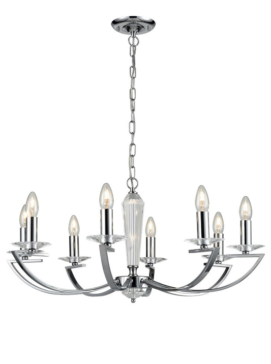Franklite Artemis 8-Light Chrome Crystal Column Candle Chandelier