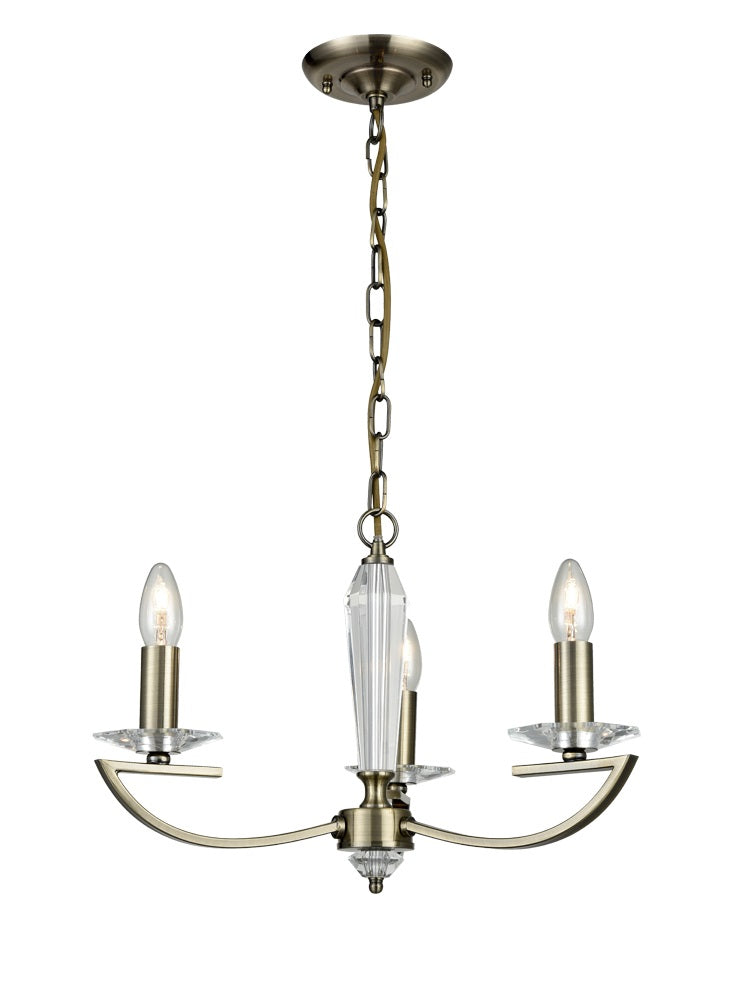 Franklite Artemis 3-Light Bronze Crystal Glass Column Candle Chandelier
