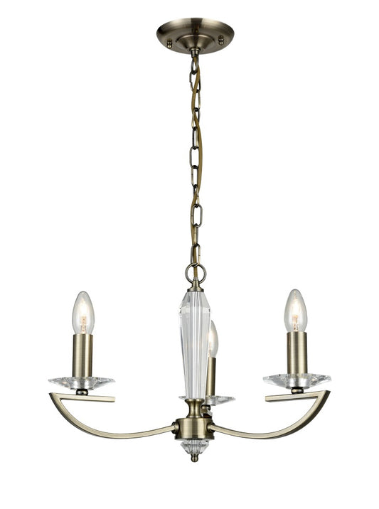 Franklite Artemis 3-Light Bronze Crystal Glass Column Candle Chandelier