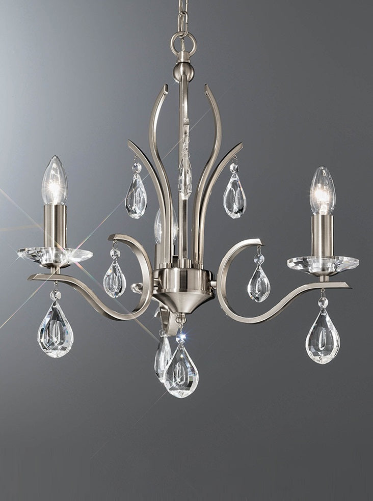 Franklite Willow 3-Light Satin Nickel Crystal Candle Chandelier