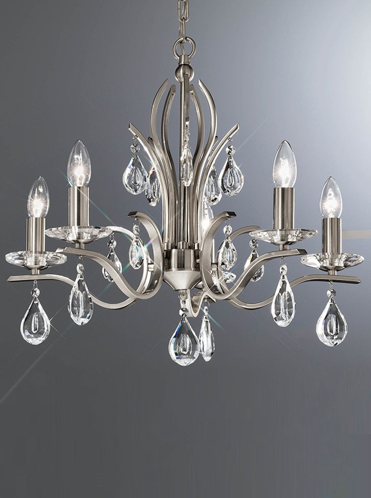 Franklite Willow 5-Light Satin Nickel Crystal Candle Chandelier