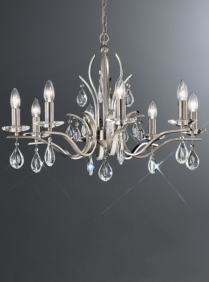 Franklite Willow 8-Light Satin Nickel Crystal Candle Chandelier