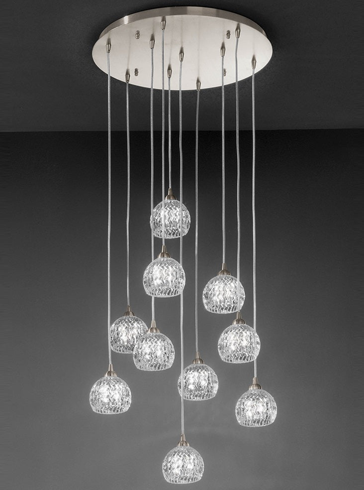 Franklite Tierney 10-Light Satin Nickel Random Glass Flush Chandelier