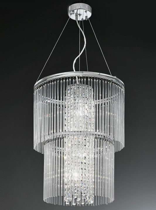 Franklite Charisma 4-Light Chrome Glass Rod Crystal Chandelier