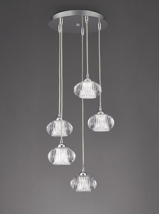 Franklite Tizzy 5-Light Chrome Ripple Glass Flush Chandelier