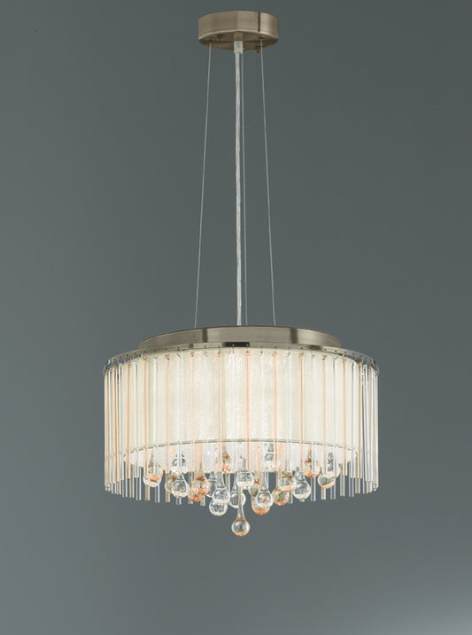 Franklite Ambience 6-Light Bronze & Cream Shade Glass Rod Drum Pendant Chandelier