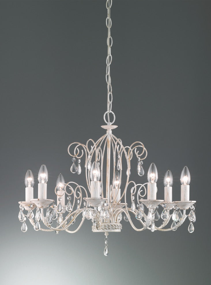 Franklite Aria 8-Light White & Hand-Brushed Gold Crystal Candle Chandelier
