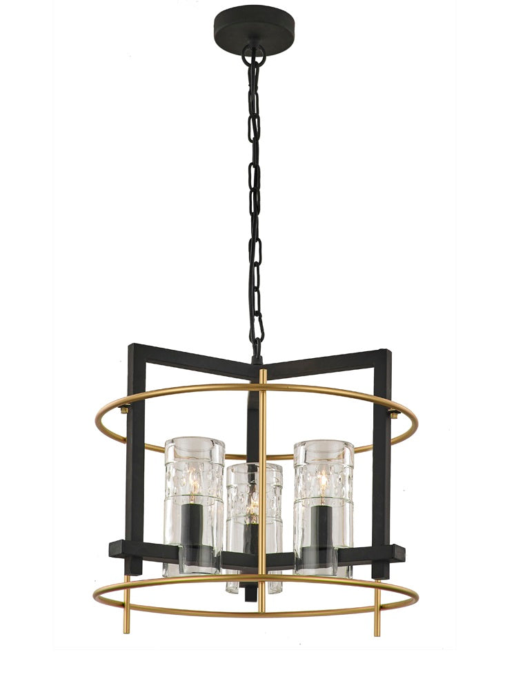 Franklite Bistro 3-Light Antique Iron & Gold Cage Chandelier