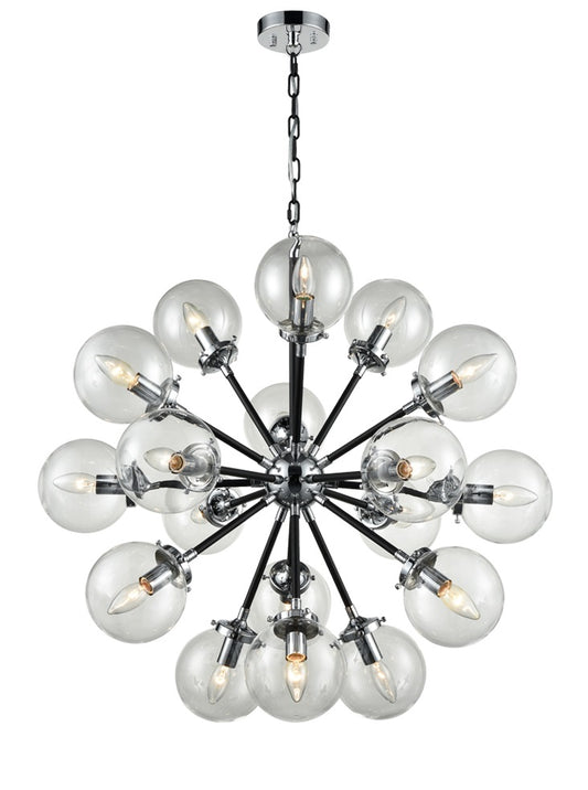 Franklite Reaction 18-Light Matte Black and Chrome Glass Globe Chandelier