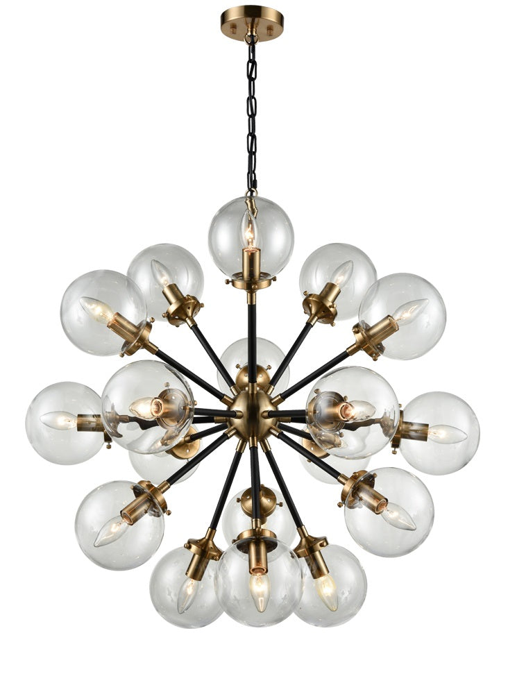 Franklite Reaction 18-Light Matte Black and Antique Gold Glass Globe Chandelier