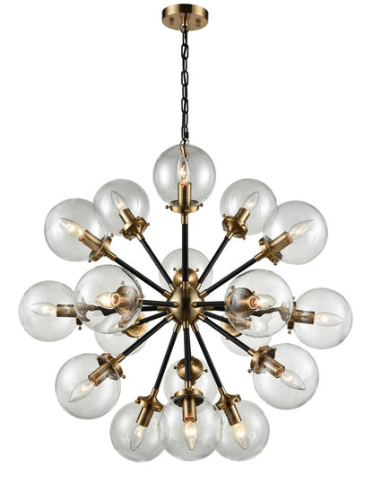 Franklite Reaction 18-Light Matte Black and Antique Gold Glass Globe Chandelier