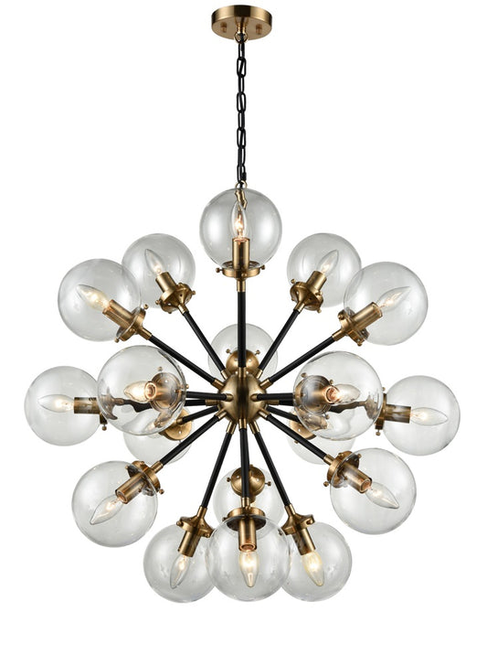 Franklite Reaction 18-Light Matte Black and Antique Gold Glass Globe Chandelier