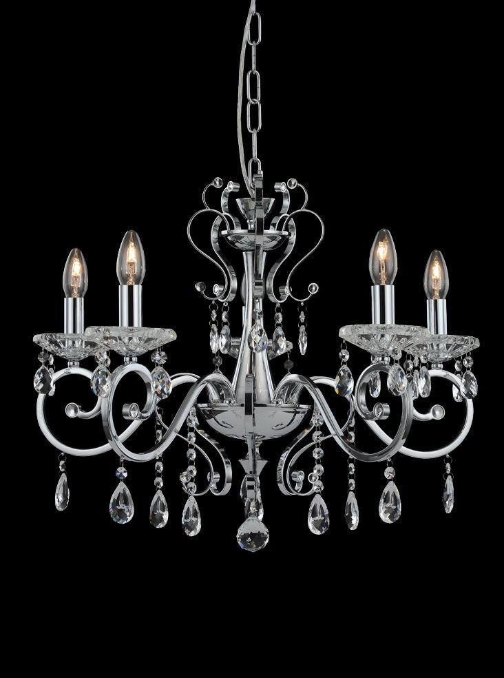 Franklite Damask 5-Light Chrome Crystal Candle Chandelier