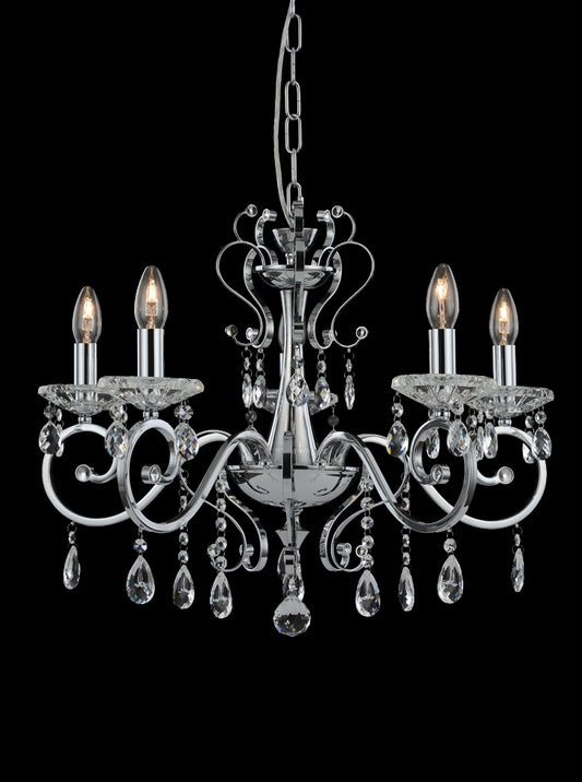Franklite Damask 5-Light Chrome Crystal Candle Chandelier