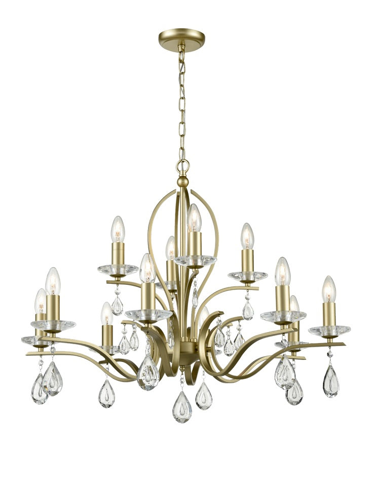 Franklite Willow 12-Light Matte Gold Crystal Candle Chandelier