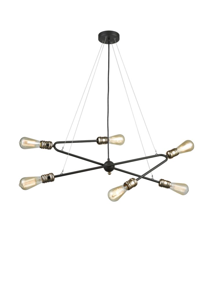 Franklite Triptych 6-Light Brown Ironwork Sputnik Chandelier with Brass Lampholders