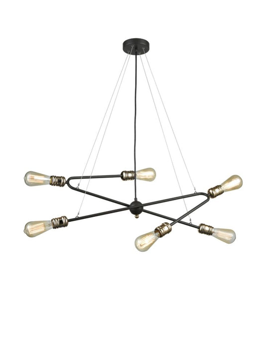 Franklite Triptych 6-Light Brown Ironwork Sputnik Chandelier with Brass Lampholders