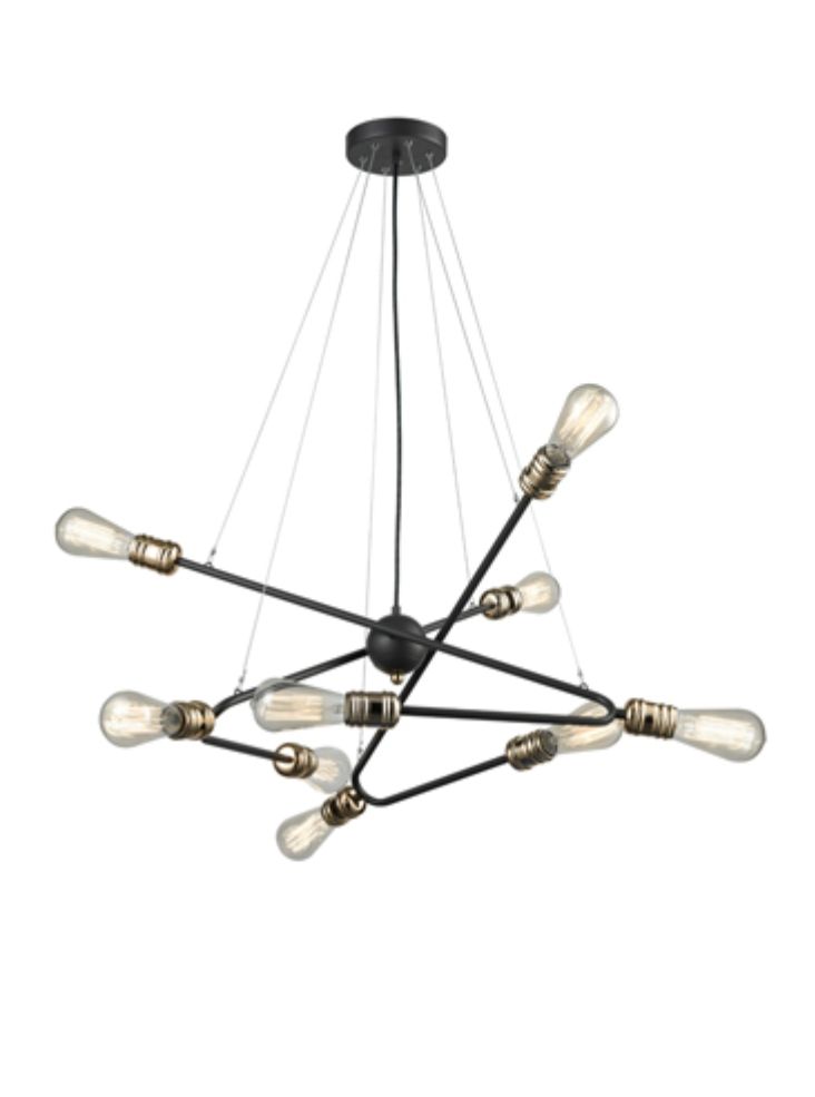 Franklite Triptych 9-Light Brown Ironwork Sputnik Chandelier with Brass Lampholders