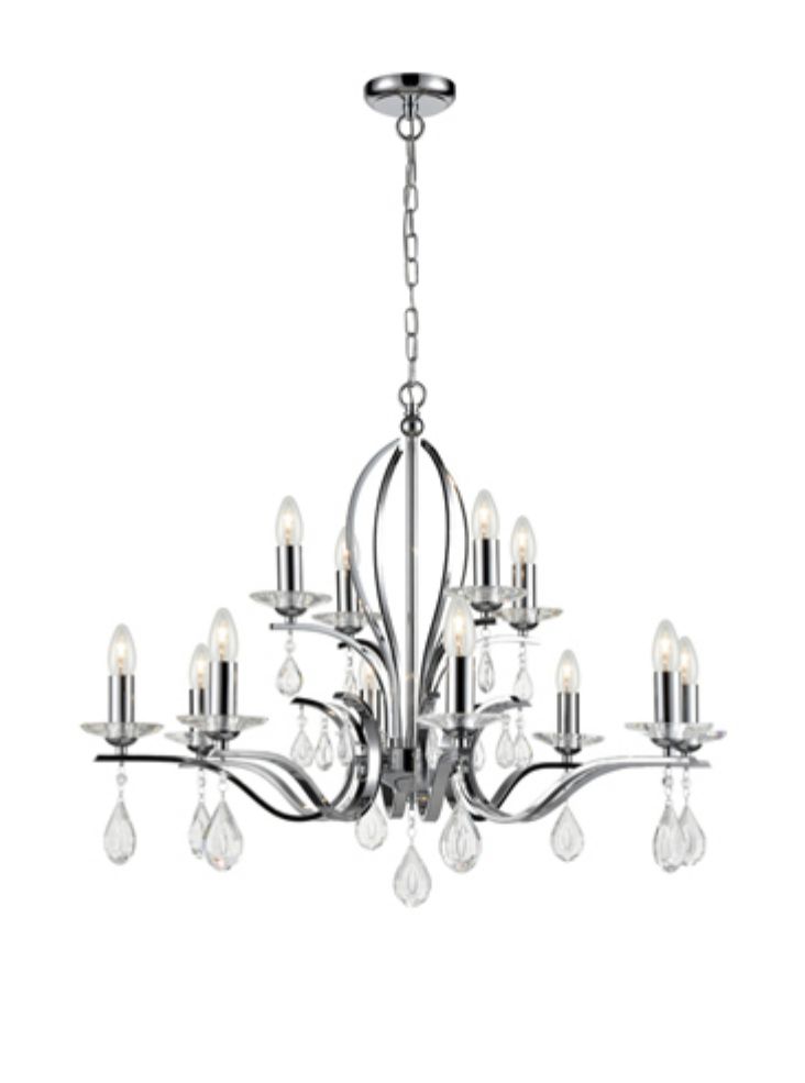 Franklite Willow 12-Light Chrome Crystal Candle Chandelier