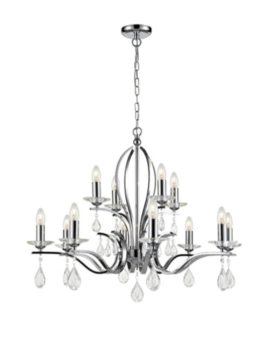 Franklite Willow 12-Light Chrome Crystal Candle Chandelier