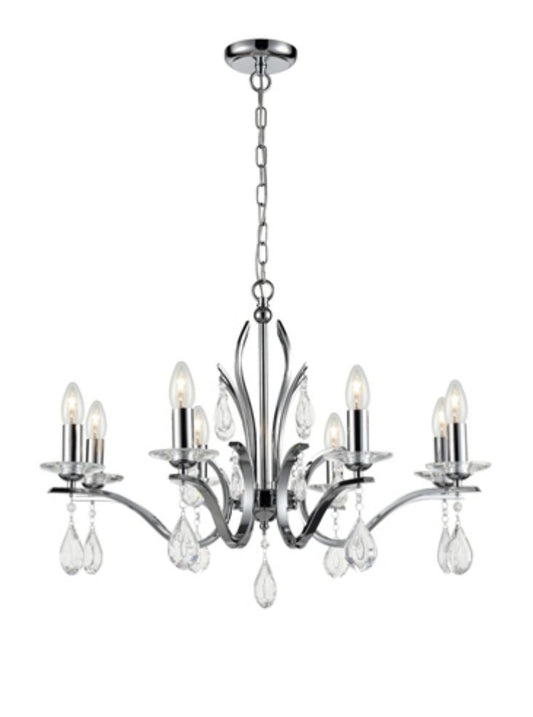 Franklite Willow 8-Light Chrome Crystal Candle Chandelier