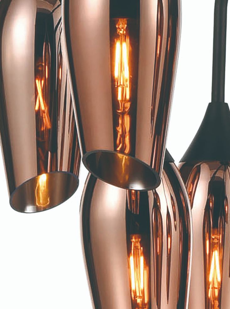 Franklite Taper 12-Light Matte Black Multi-Arm Chandelier with Copper Glass