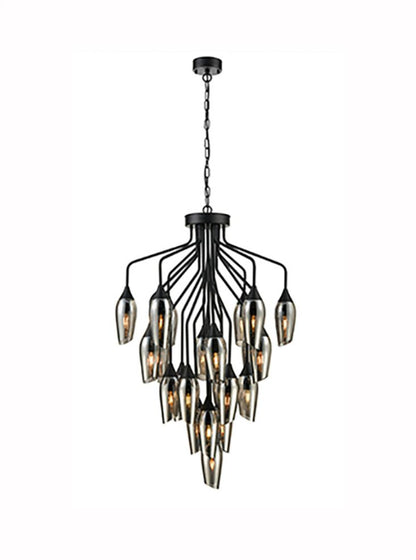 Franklite Taper 22-Light Matte Black Multi-Arm Chandelier with Smoked Glass