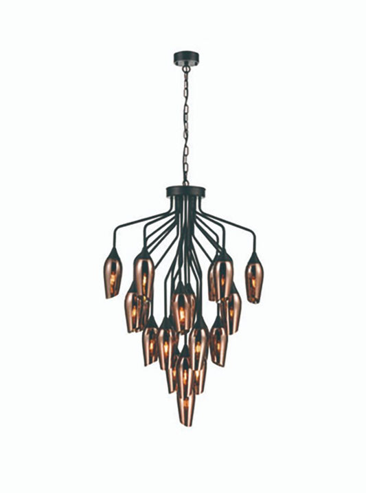 Franklite Taper 22-Light Matte Black Multi-Arm Chandelier with Copper Glass