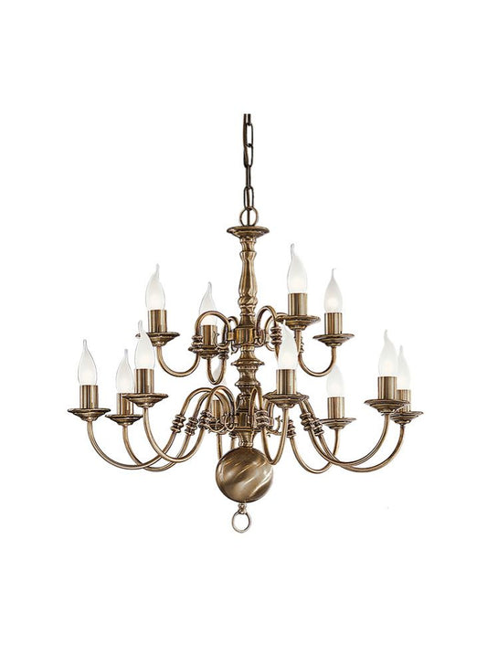 Franklite Halle 12-Light Bronzed Brass Flemish Style Candle Chandelier