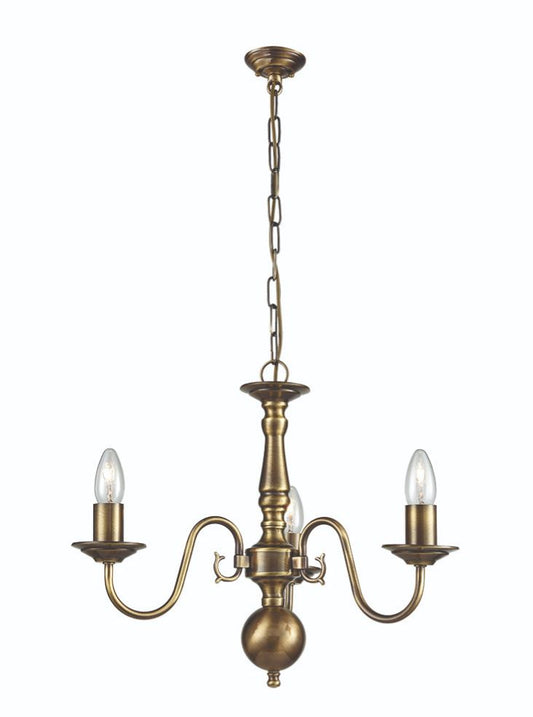 Franklite Halle 3-Light Bronzed Brass Flemish Style Candle Chandelier