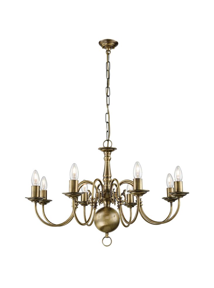 Franklite Halle 8-Light Bronzed Brass Flemish Style Candle Chandelier