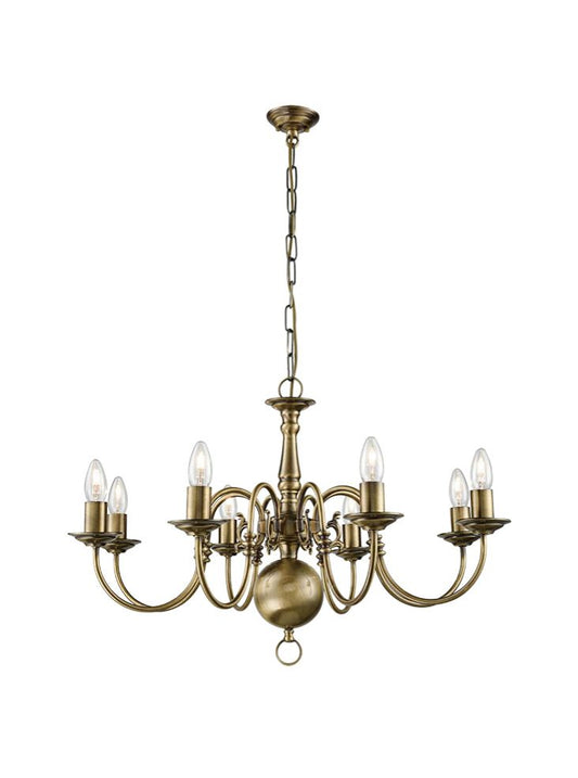Franklite Halle 8-Light Bronzed Brass Flemish Style Candle Chandelier