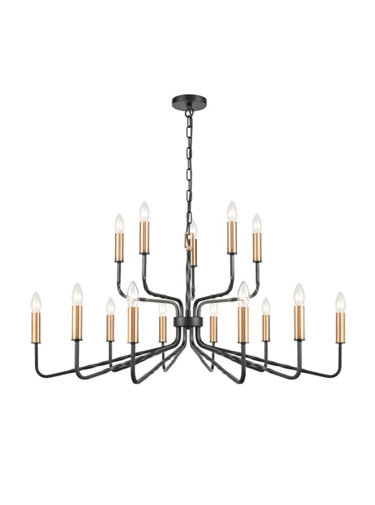 Franklite Kasteel 15-Light Antique Bronze & Brushed Brass Candle Chandelier