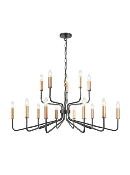 Franklite Kasteel 15-Light Antique Bronze & Brushed Brass Candle Chandelier