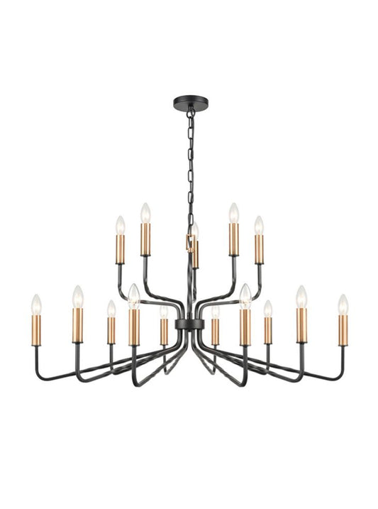 Franklite Kasteel 15-Light Antique Bronze & Brushed Brass Candle Chandelier