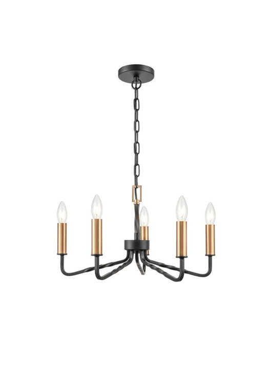 Franklite Kasteel 5-Light Antique Bronze Candle Chandelier with Brass Details