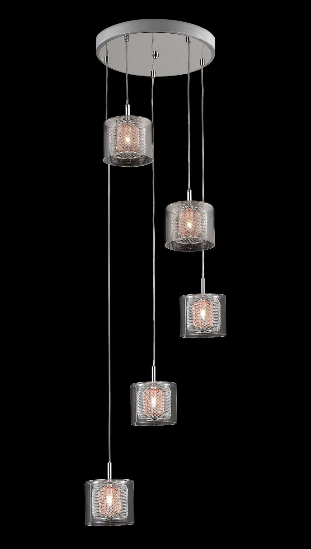 Impex Lighting Laure 5-Light Copper Mesh & Glass Dangle Pendant Chandelier